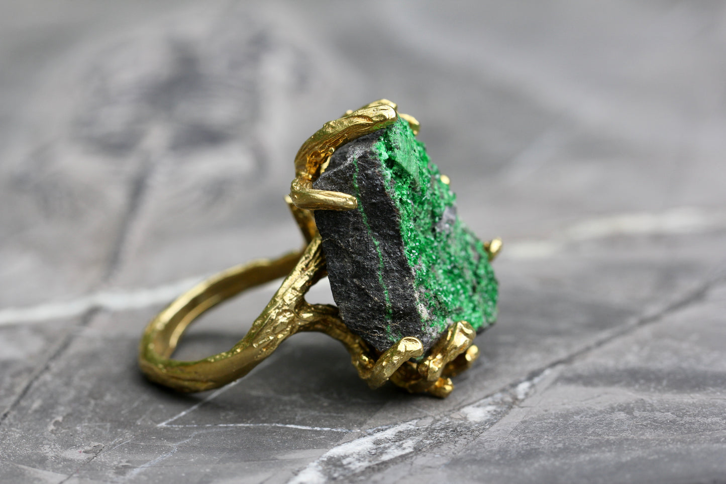 Uvarovite Druzy Branch Ring