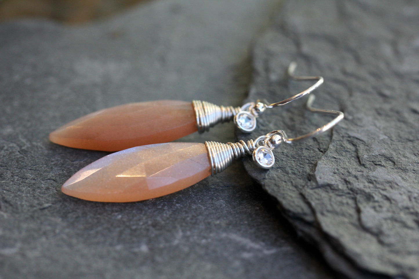 Peach Moonstone Marquis CZ Drop Earrings