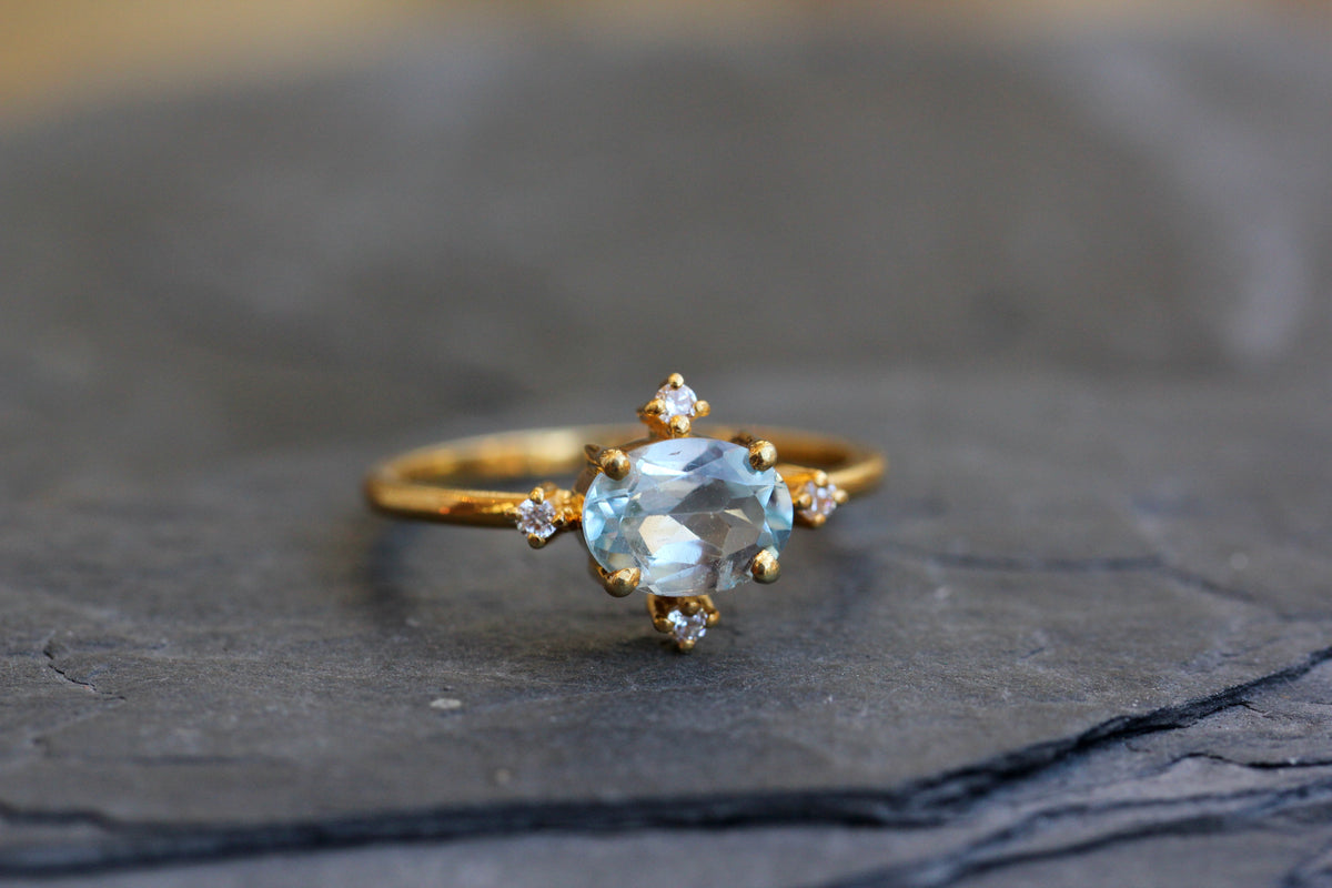 Aquamarine White Topaz Gold Vermeil Ring