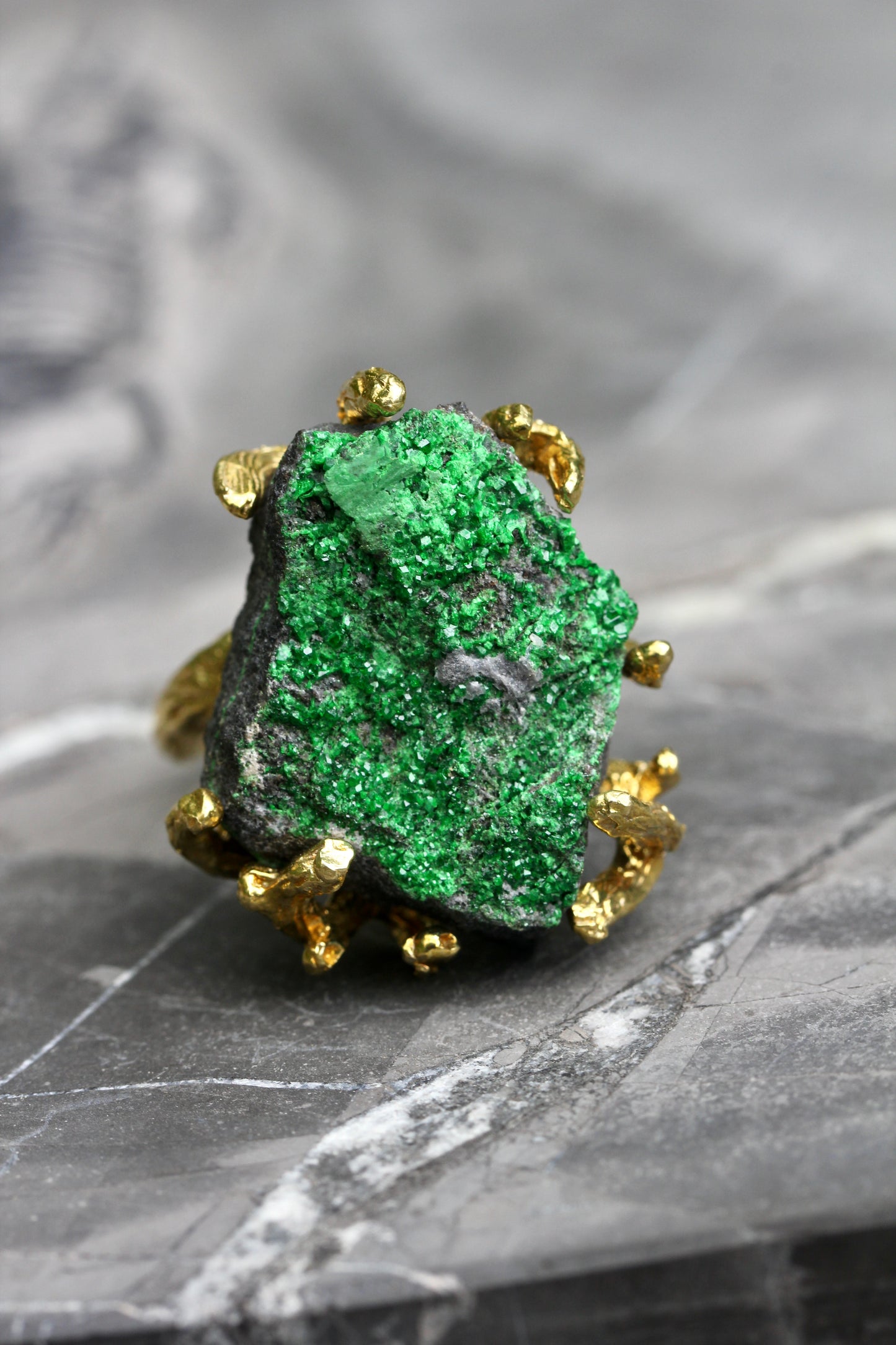 Uvarovite Druzy Branch Ring