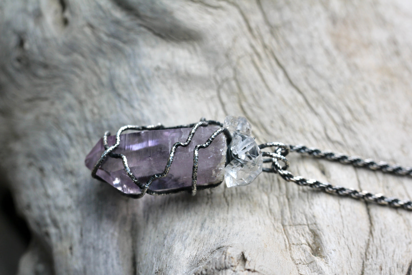 Vera Cruz Amethyst Herkimer Diamond Crystal Pendant