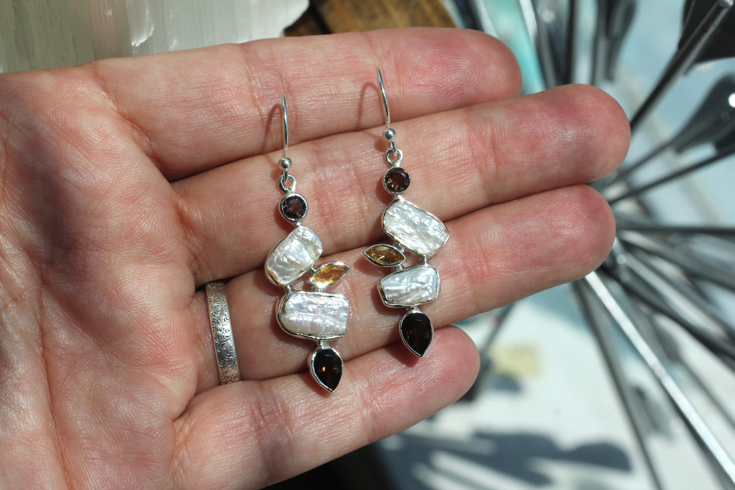 Fresh Water Pearl Smokey Citrine Earrings