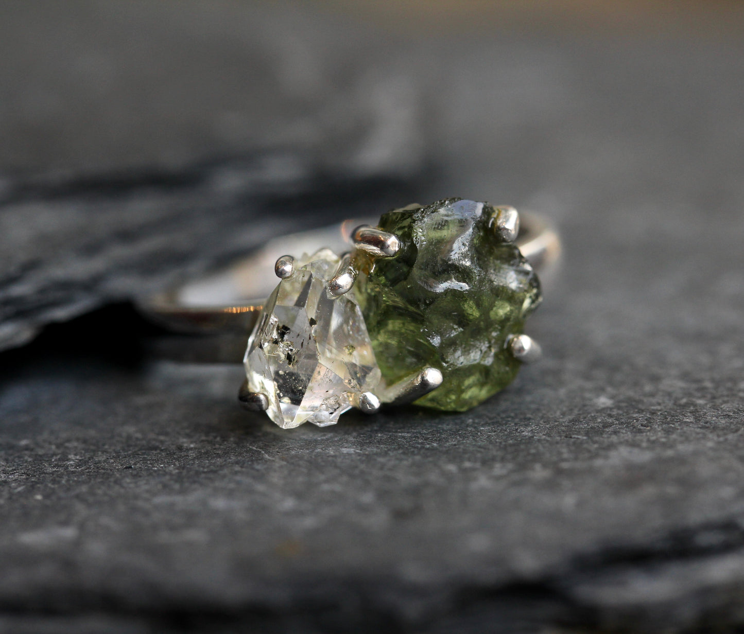 Moldavite Pakimer Diamond Ring