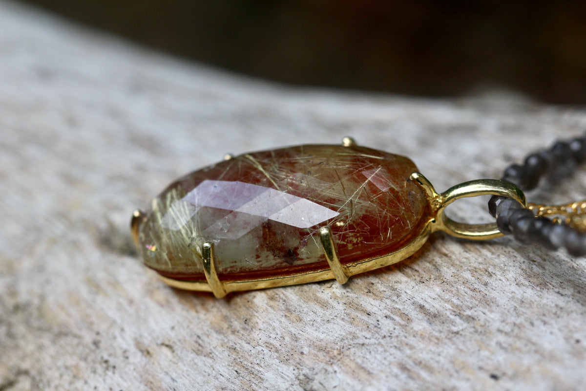 Rutilated Quartz Moonstone Beaded Chain Necklace