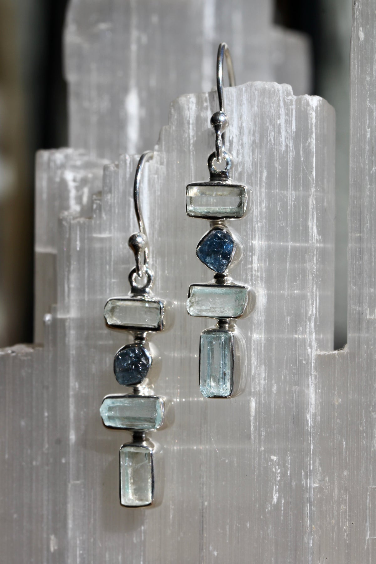 Aquamarine Rough Crystal Earrings