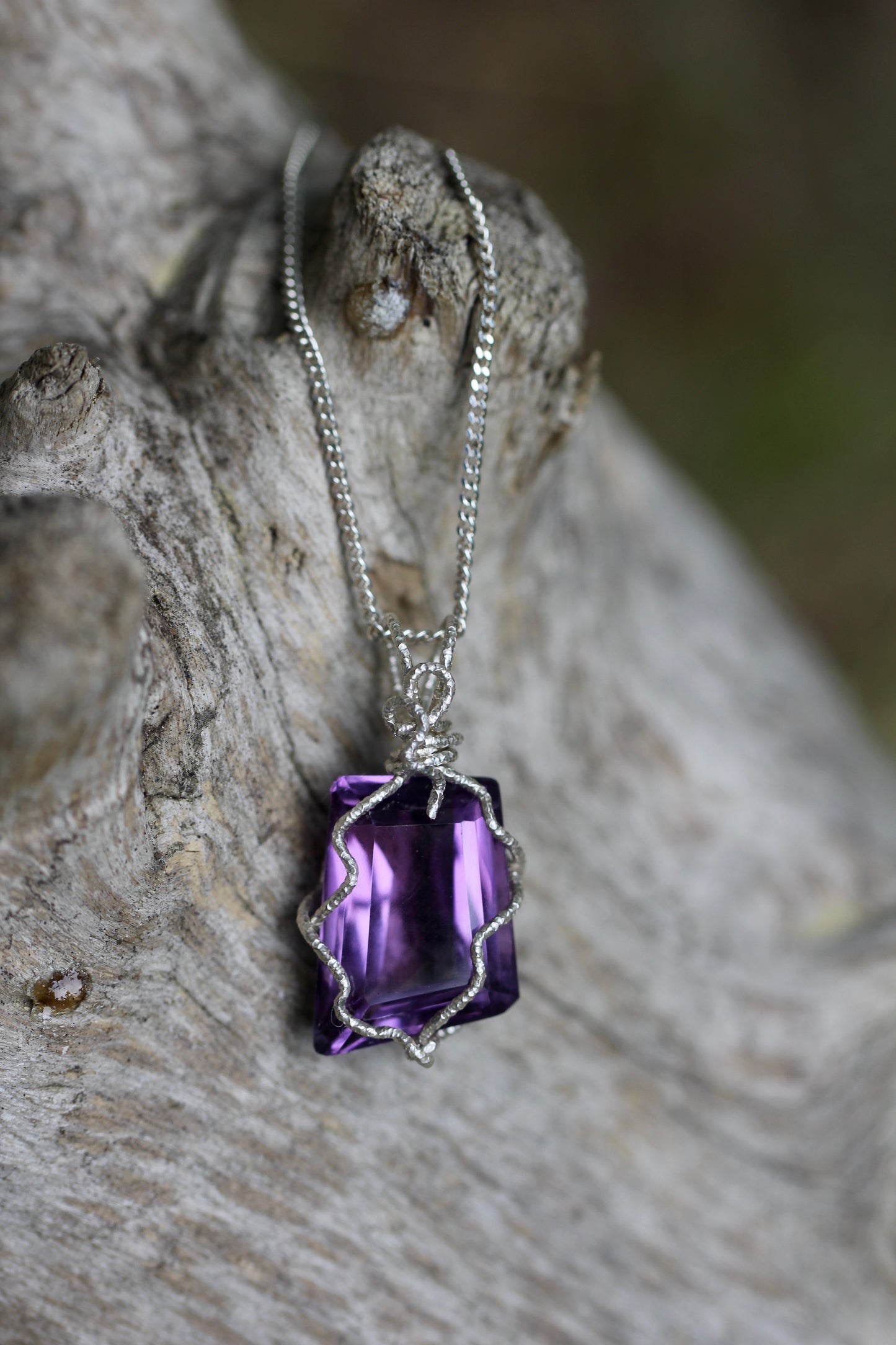 Amethyst Silver Wrap Gem Pendant
