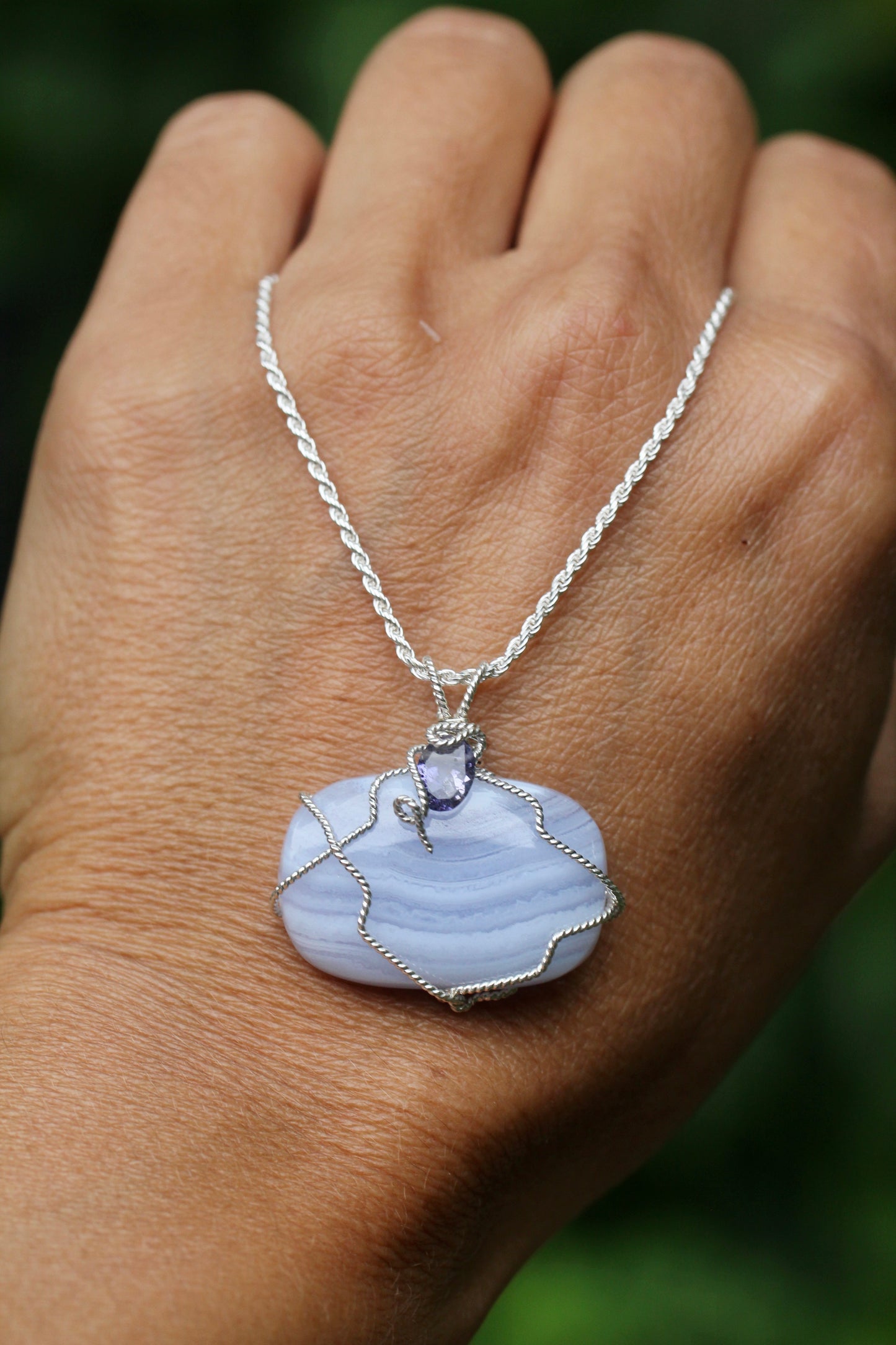 Blue Lace Agate Iolite Silver Necklace