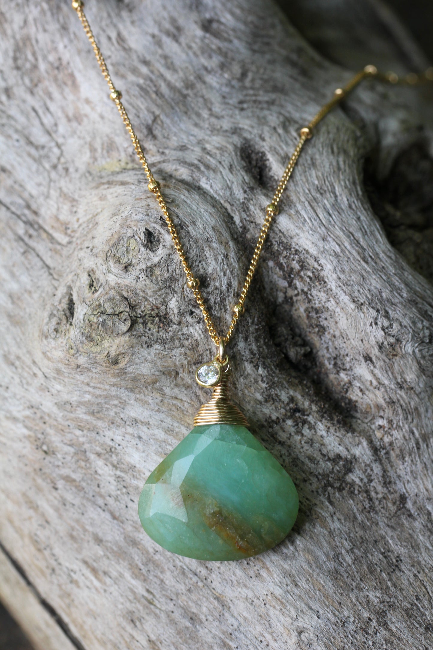 Peruvian Opal Gold CZ Necklace