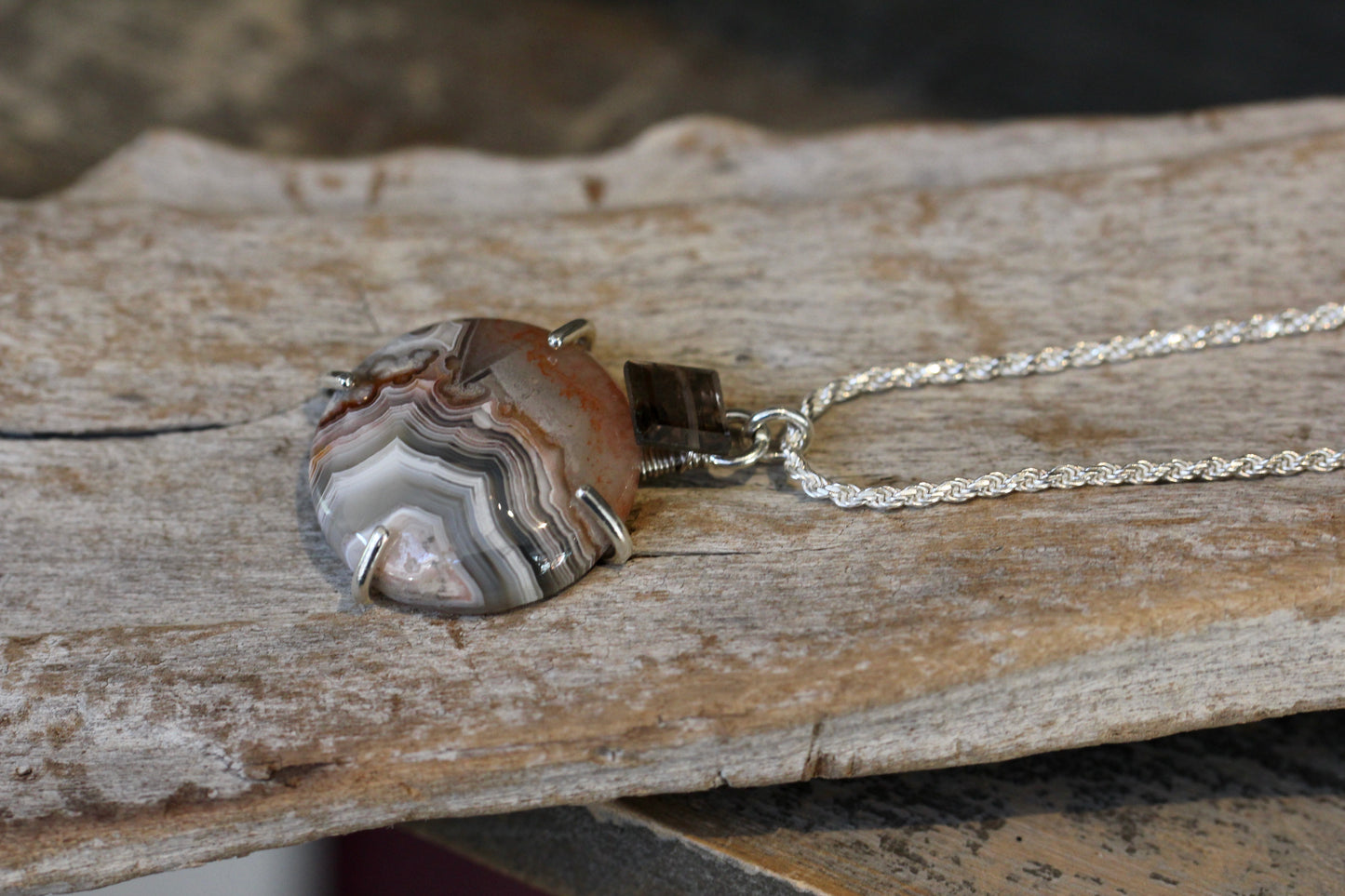 Crazy Lace Agate Smokey Quartz Necklace