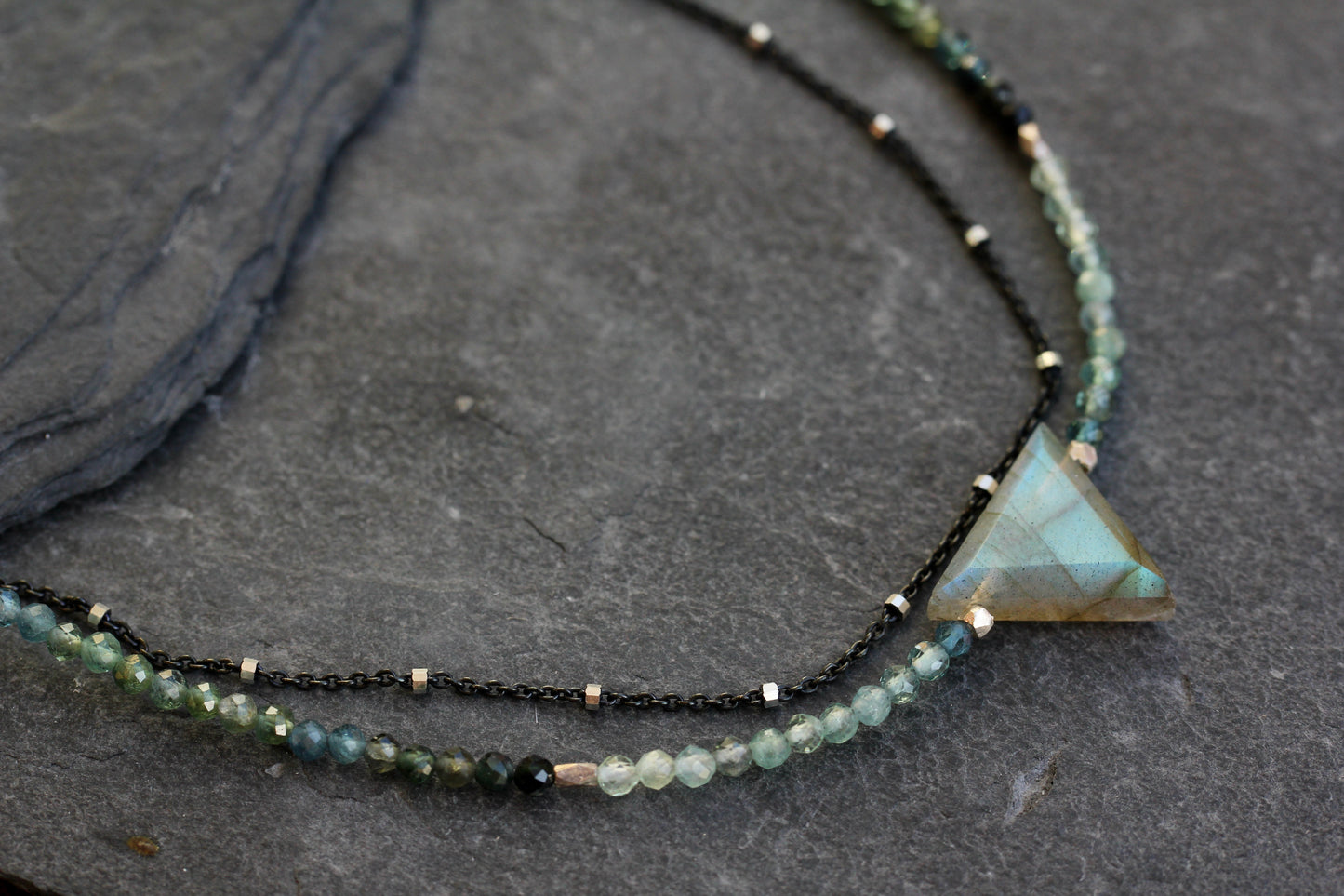 Labradorite Indicolite Tourmaline Multi Strand Necklace