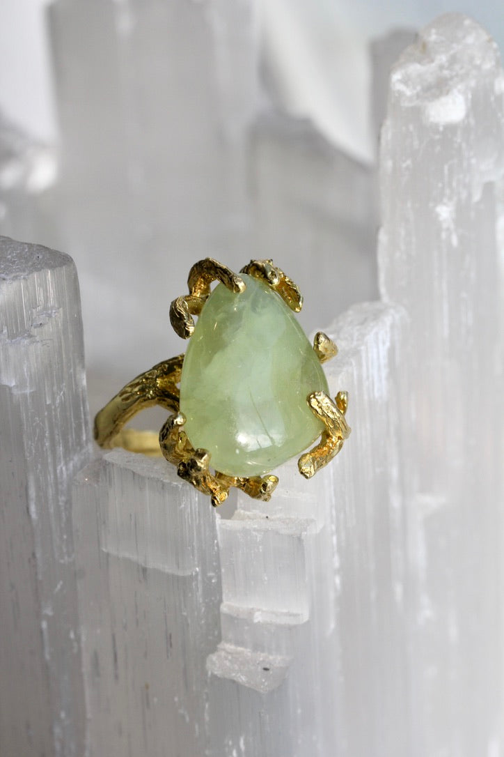 Prehnite pebble Branch Ring