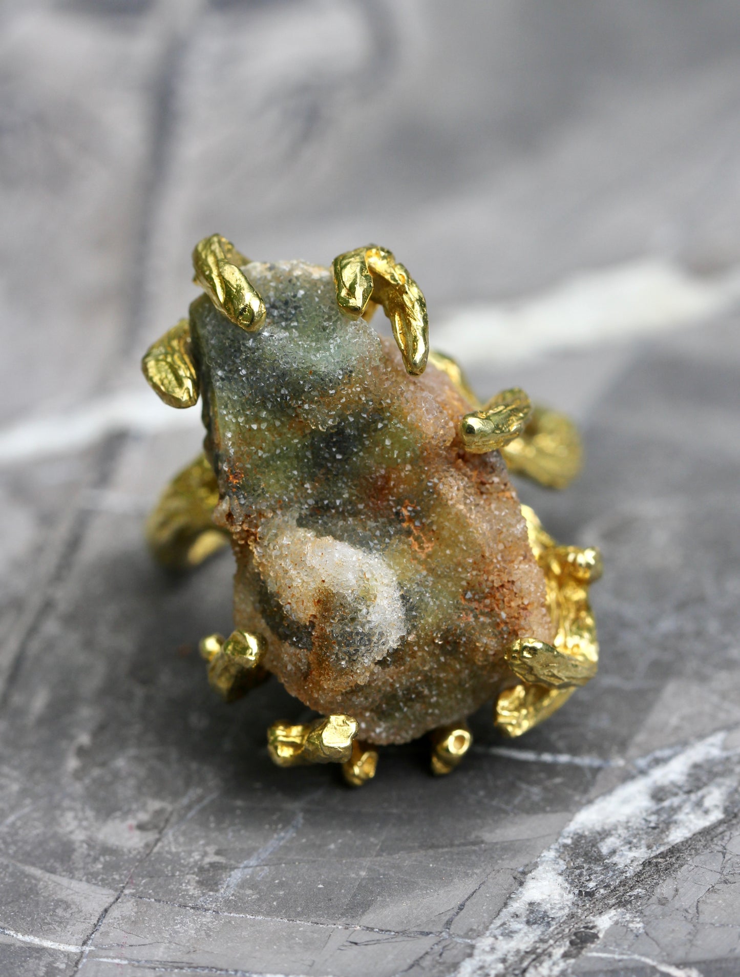Chrome Chalcedony Druzy Branch Ring