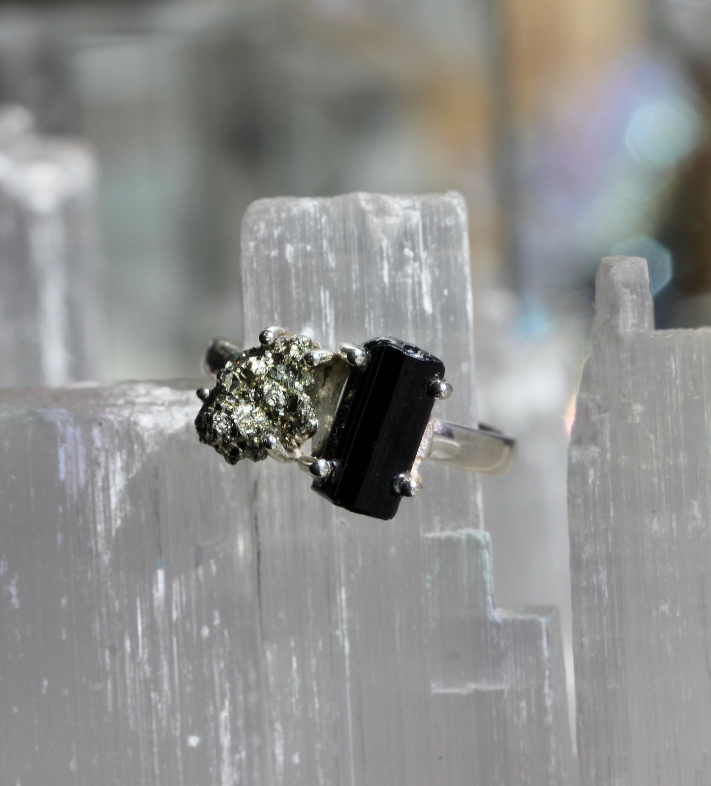 Black Tourmaline Pyrite Ring