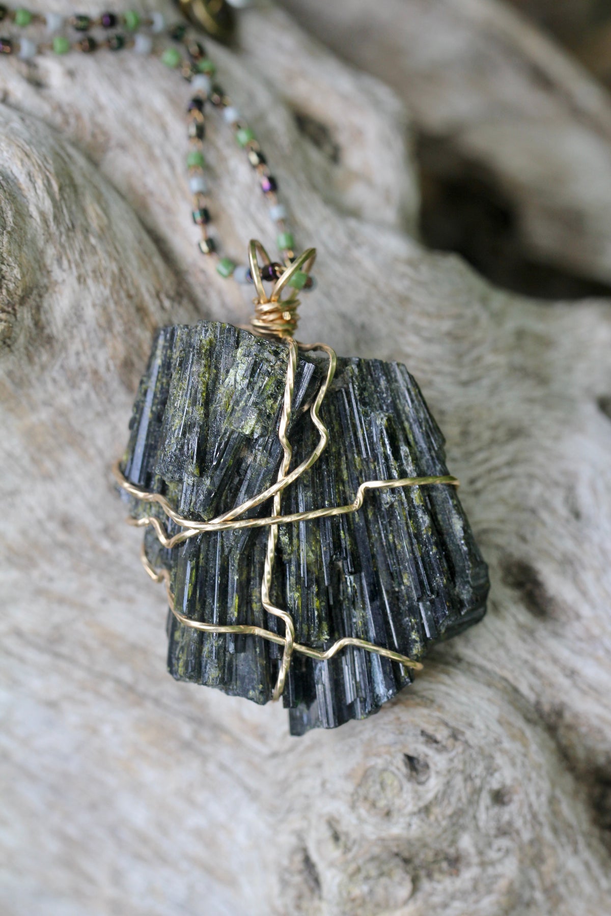 Chunky Epidote Glass Bead Chain Necklace