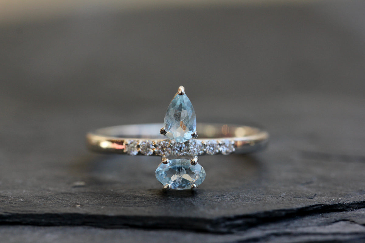 Aquamarine Moissanite Ring