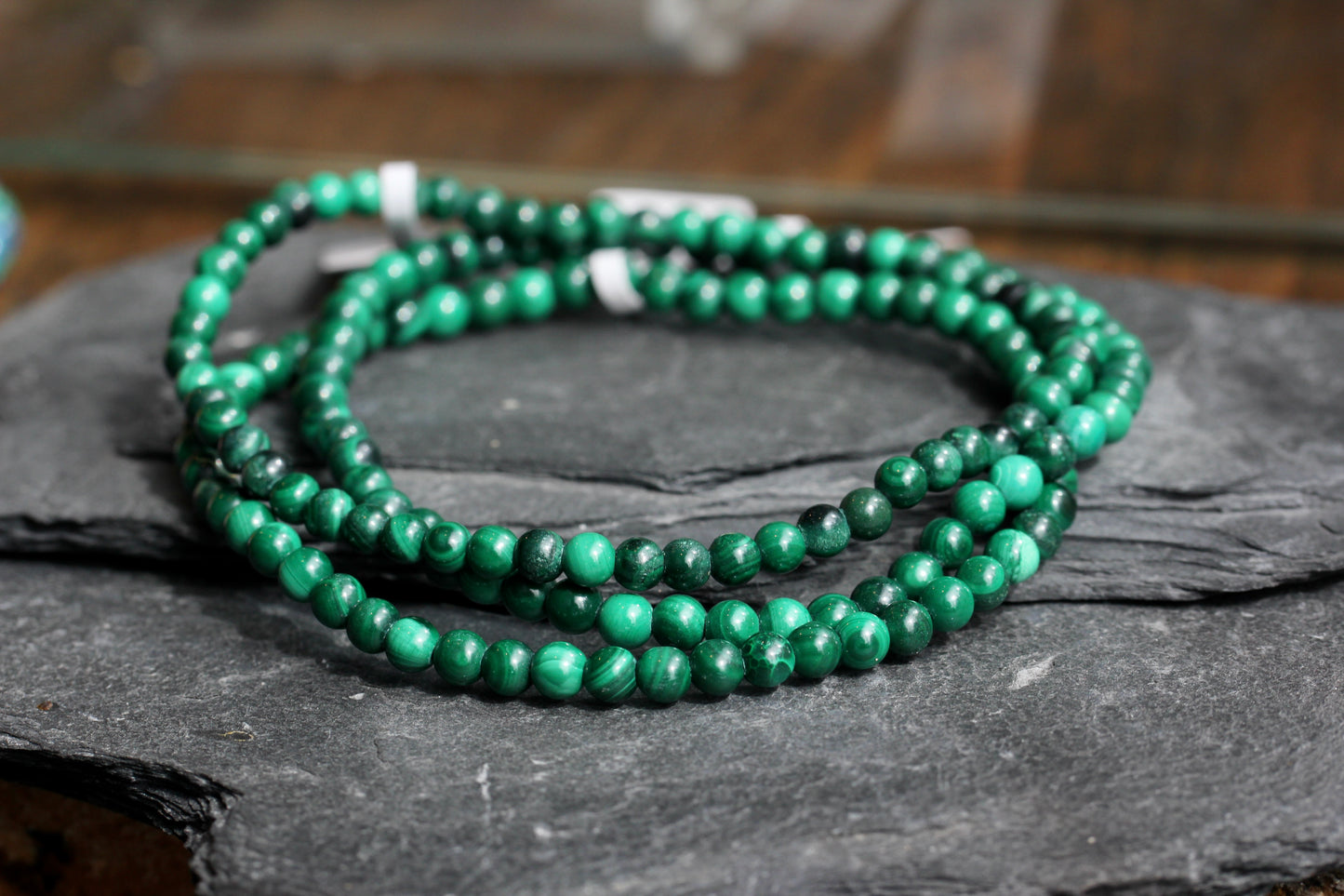 Malachite Bead Stretch Bracelet