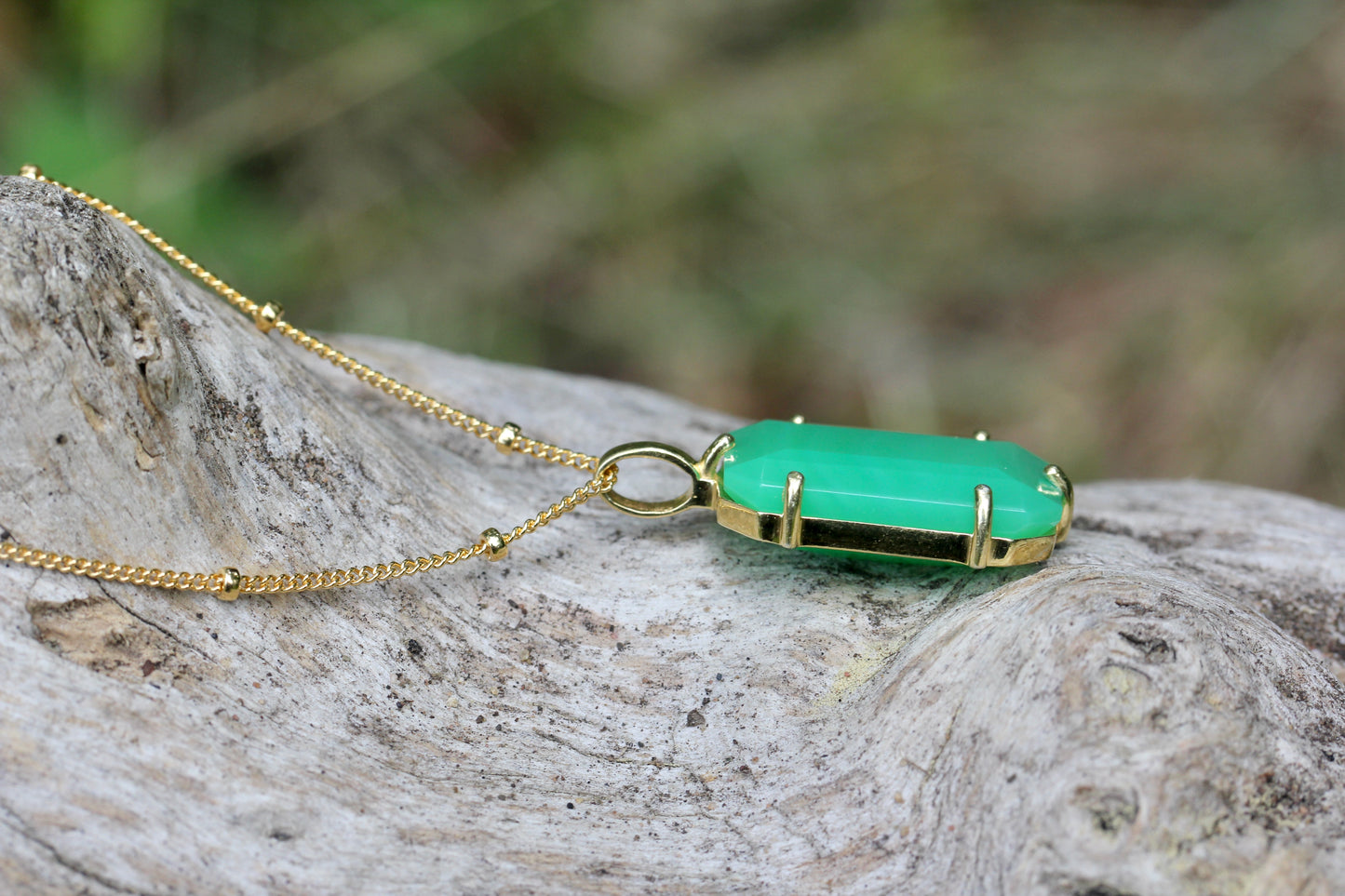 Chrysoprase Emerald Cut Gold Necklace