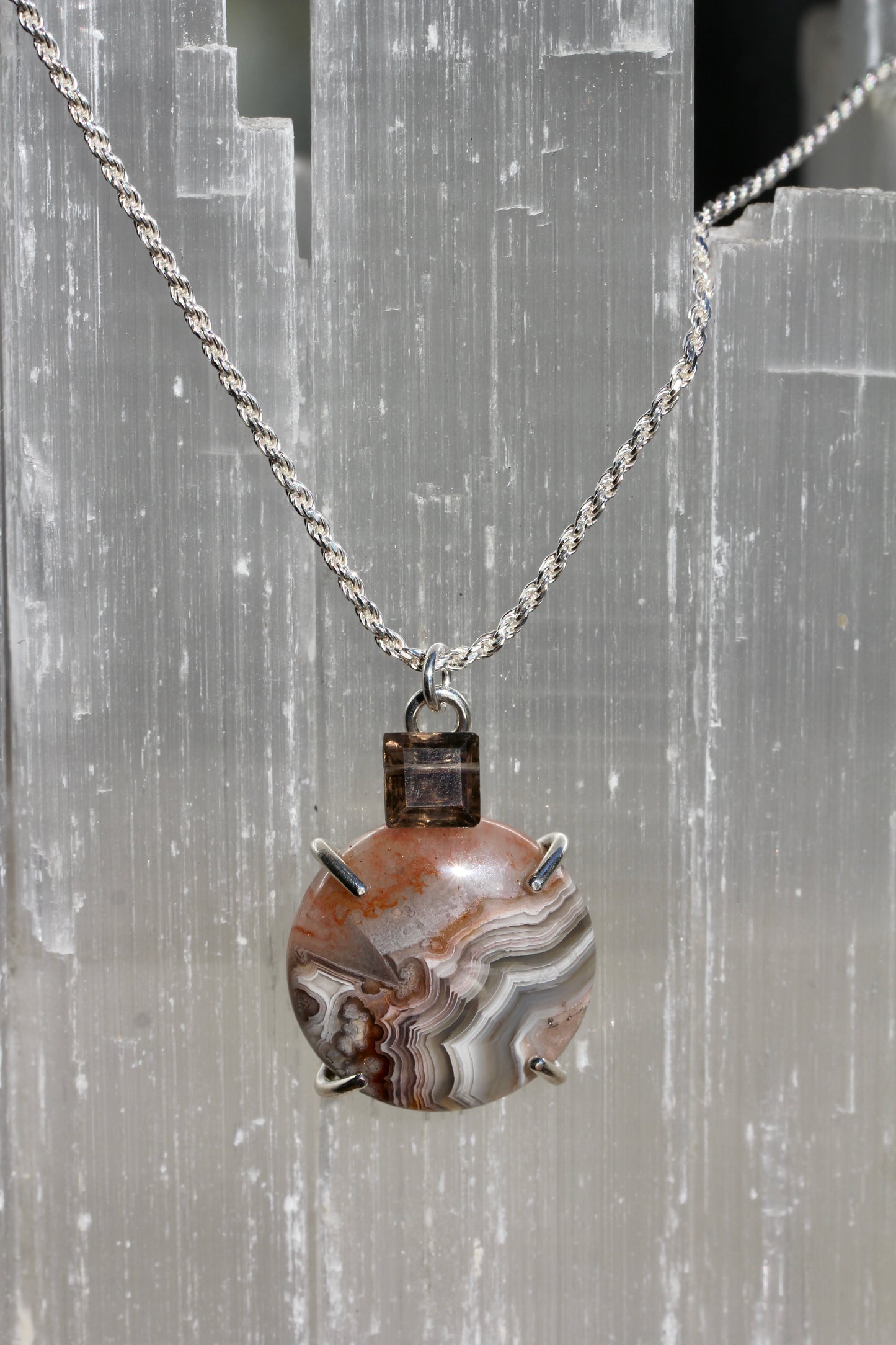 Crazy Lace Agate Smokey Quartz Necklace