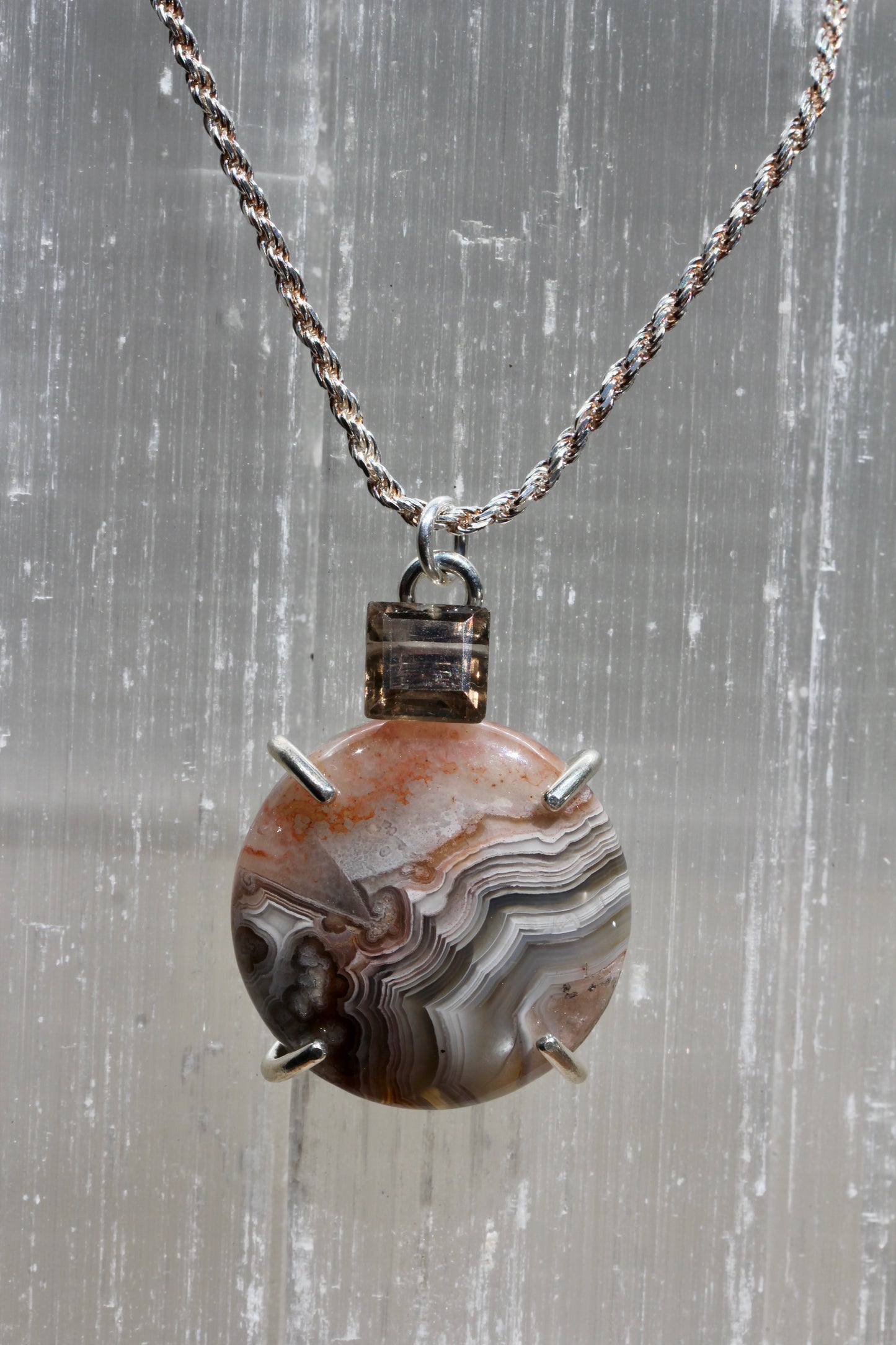 Crazy Lace Agate Smokey Quartz Necklace