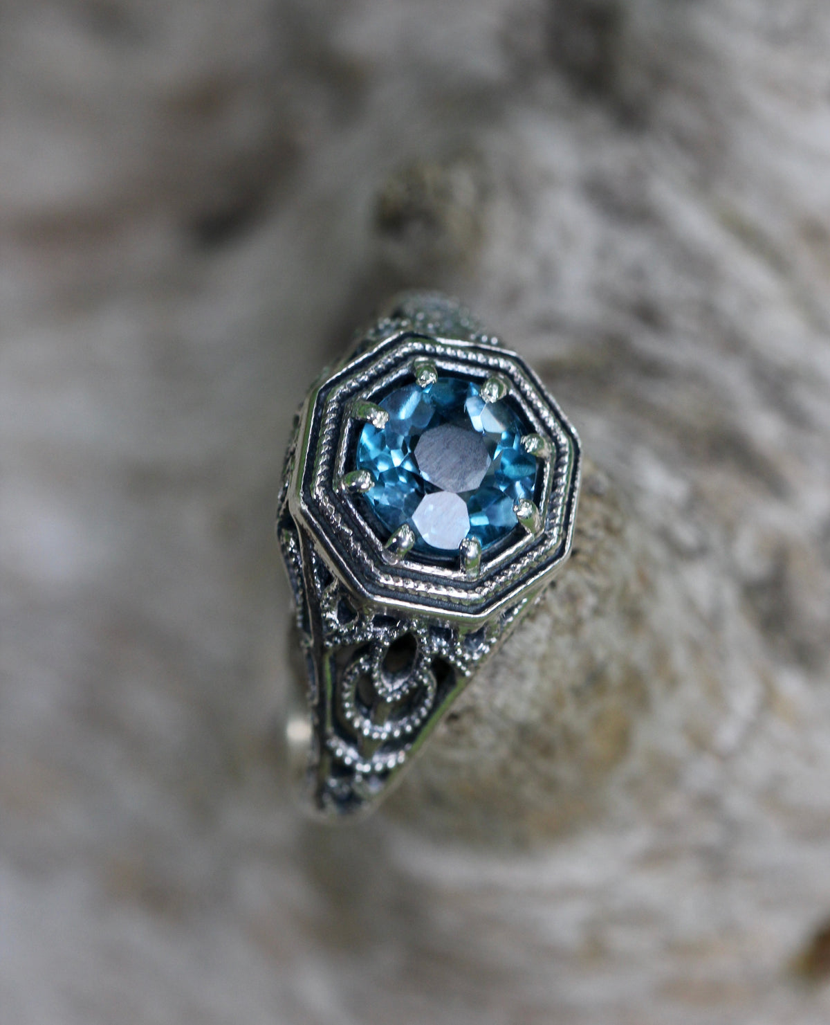 London Blue Topaz Filigree Ring
