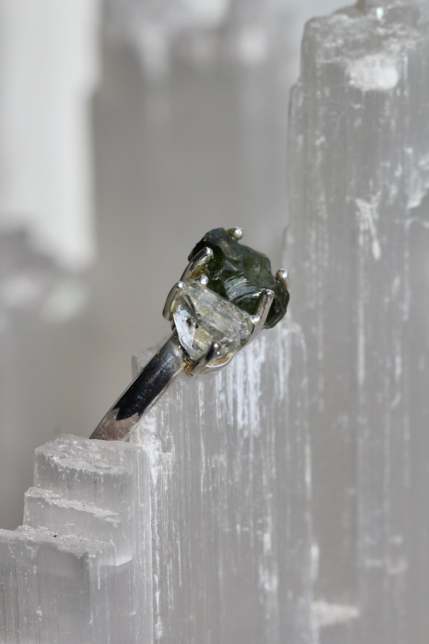 Moldavite Pakimer Diamond Ring