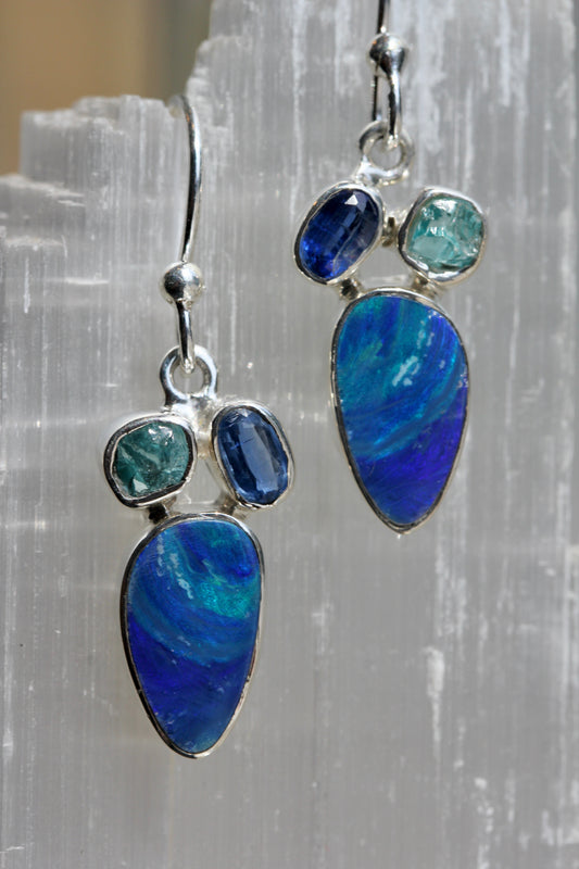 Australian Opal Kyanite Apatite Earrings