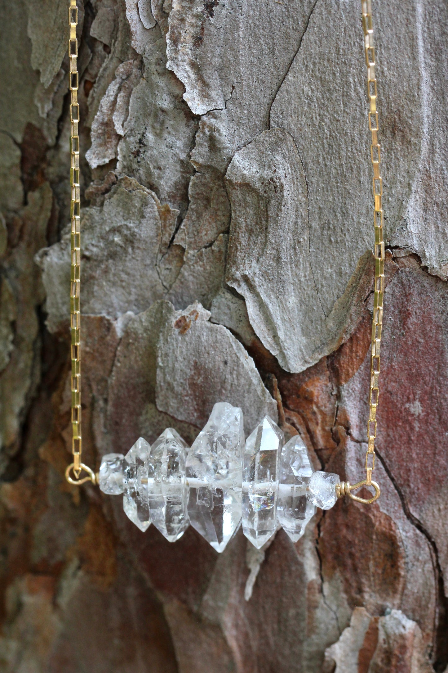 Herkimer Diamond Crystal Stack Gold Necklace