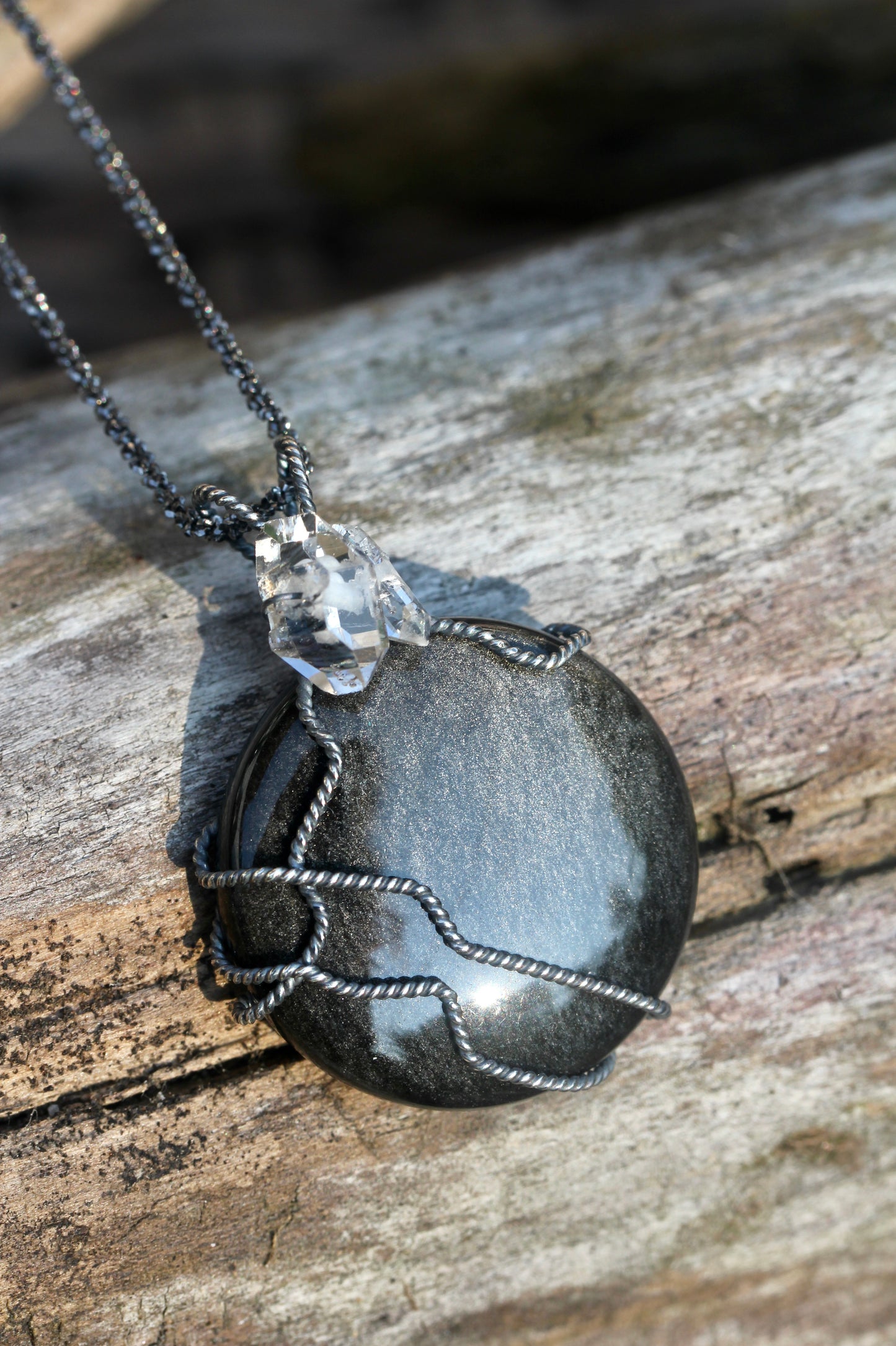 Silver Sheen Obsidian Quartz Necklace