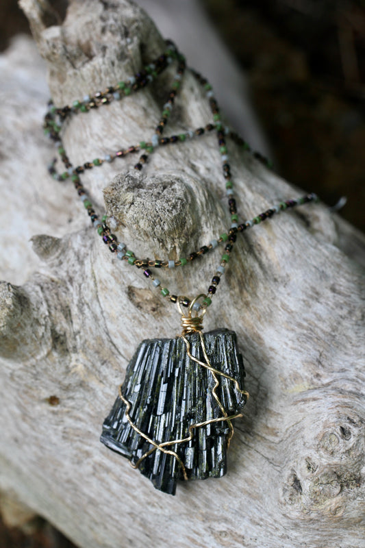 Chunky Epidote Glass Bead Chain Necklace