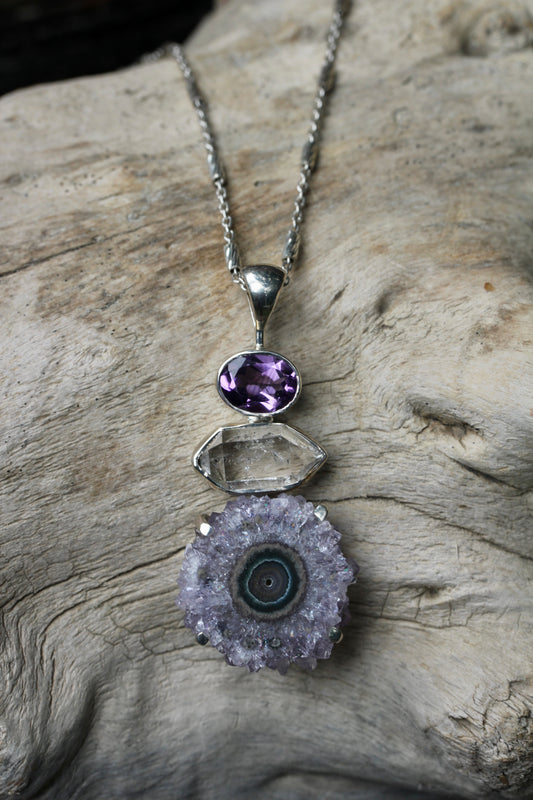 Amethyst Stalactite Herkimer Diamond Pendant