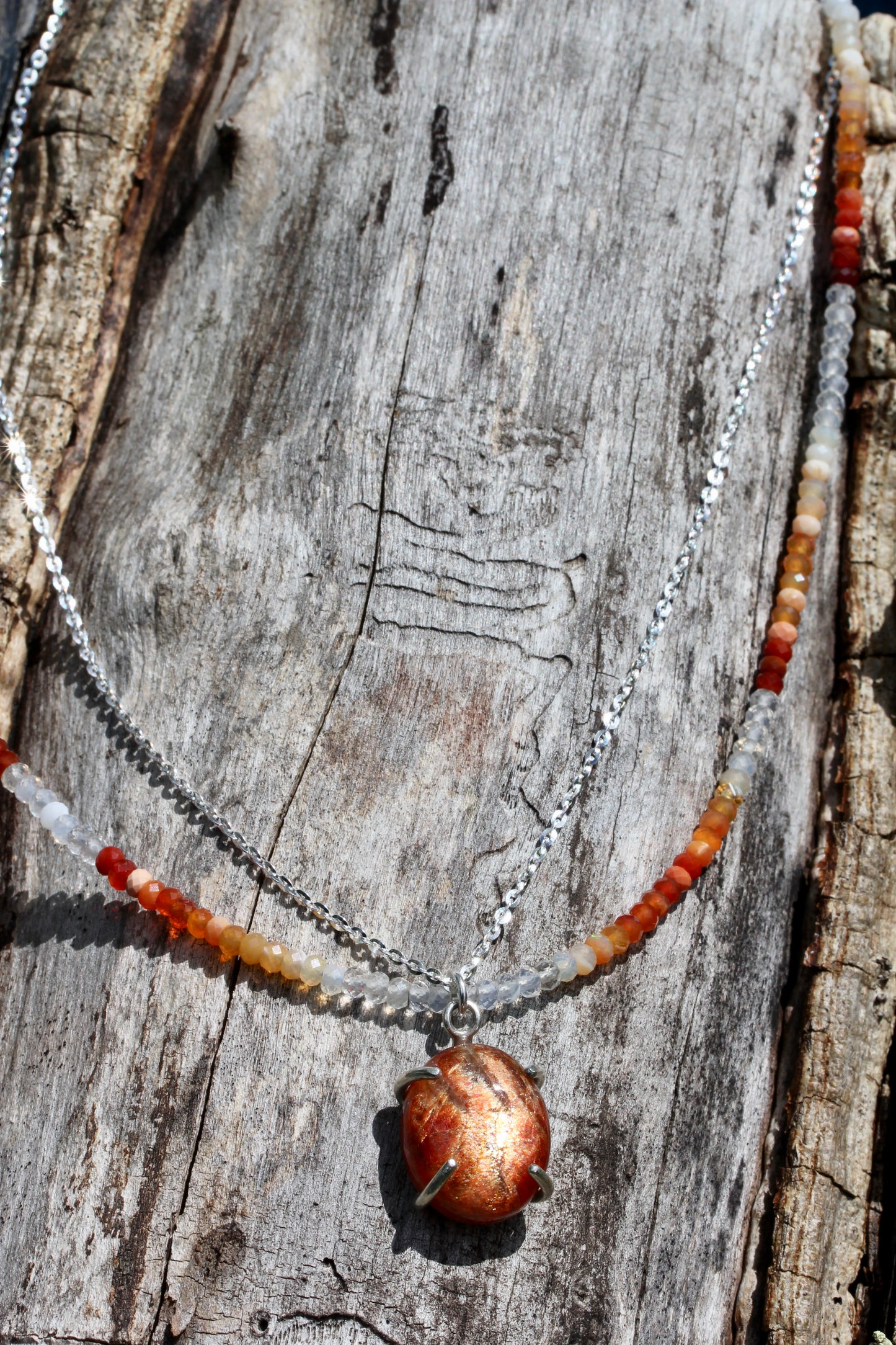 Sunstone Fire Opal Bead Chain Necklace