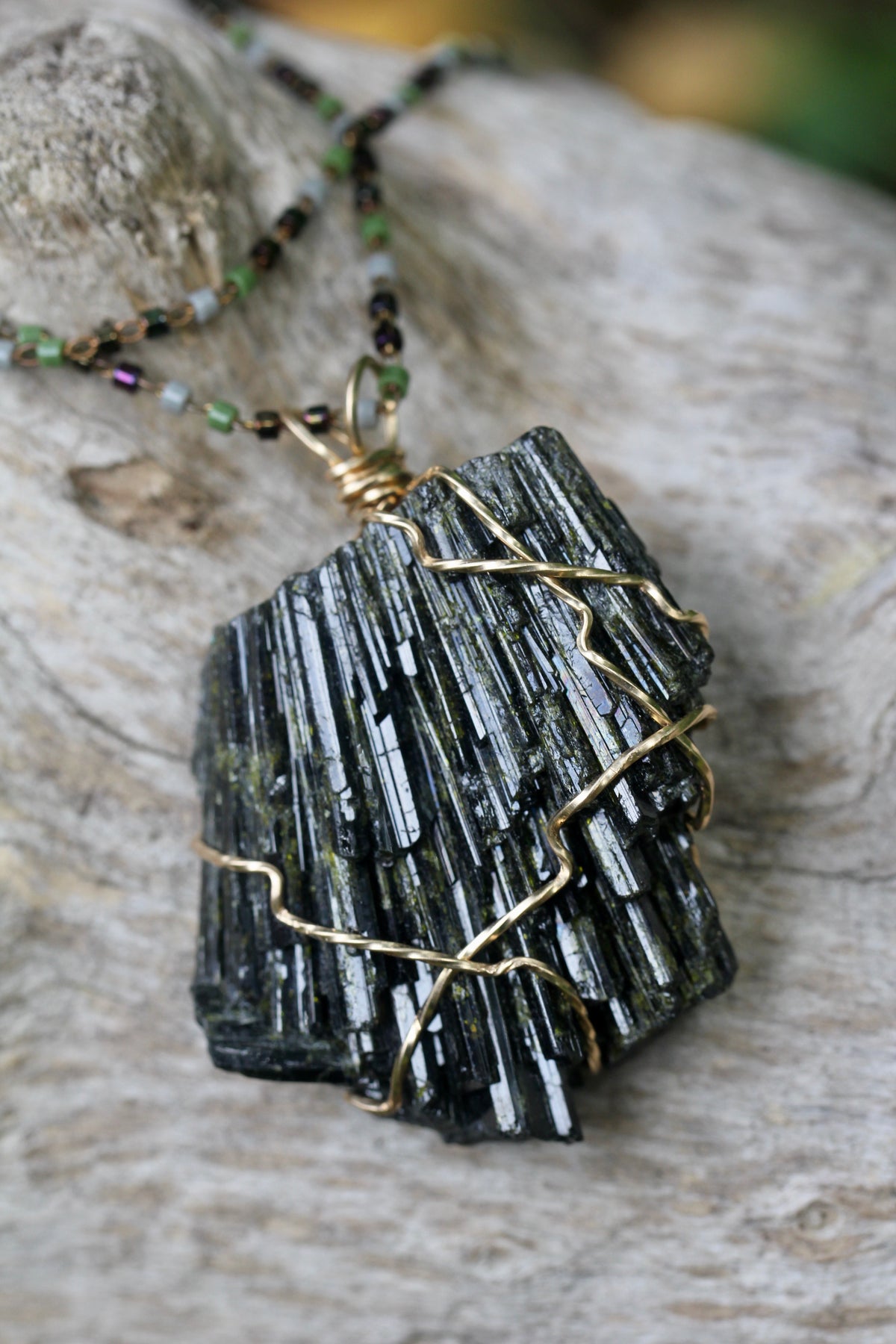 Chunky Epidote Glass Bead Chain Necklace