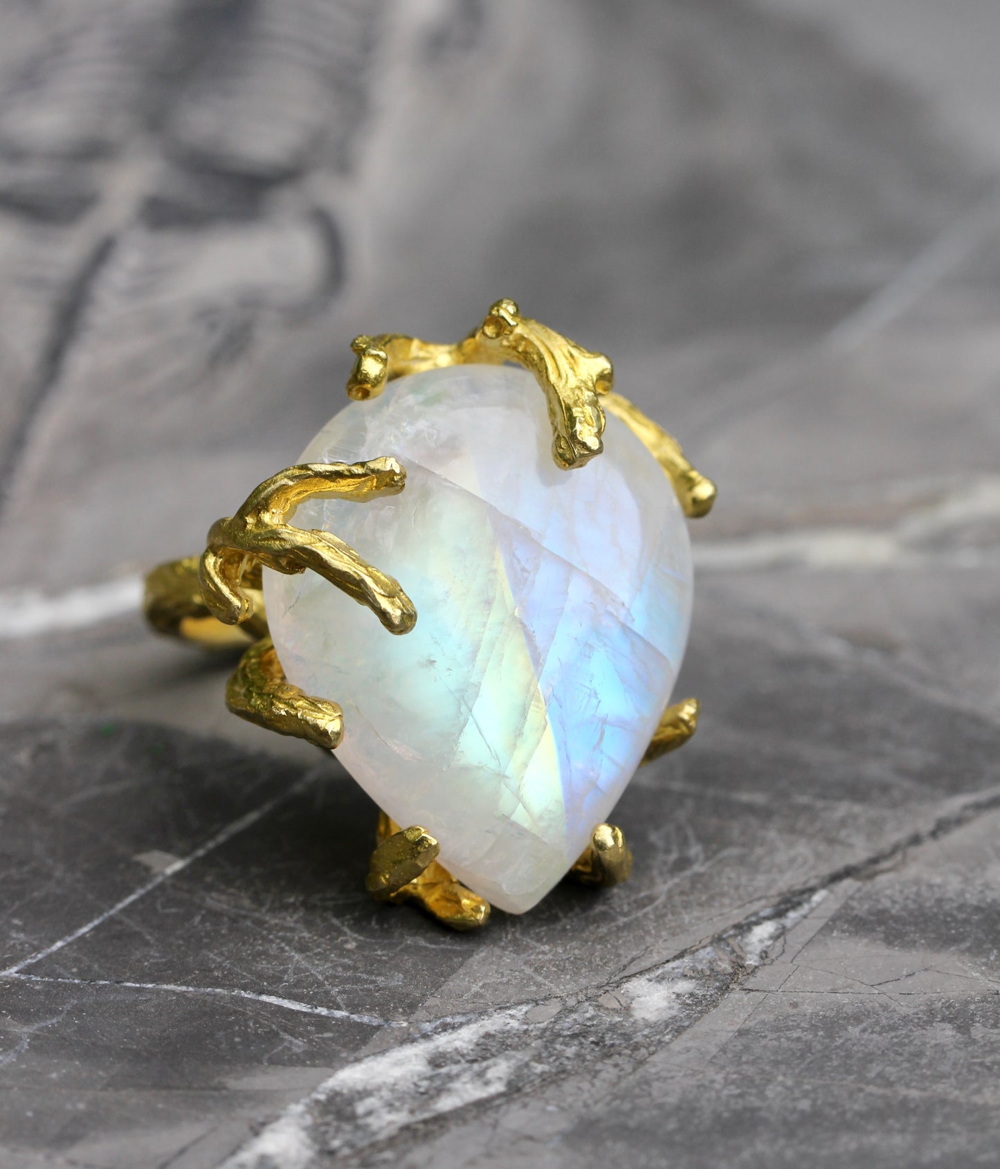 Rainbow Moonstone Branch Ring