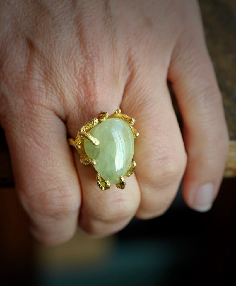 Prehnite pebble Branch Ring