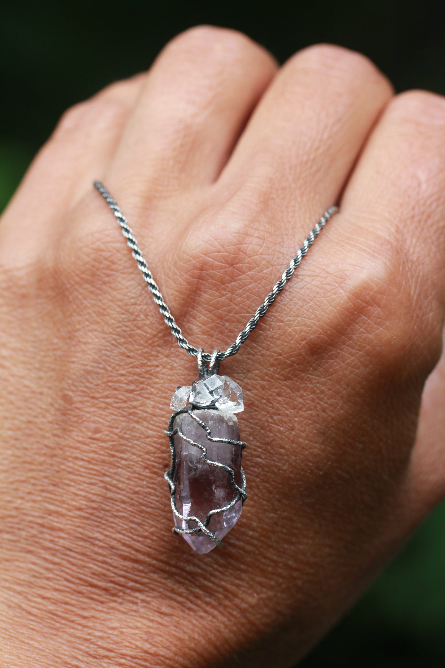 Vera Cruz Amethyst Herkimer Diamond Crystal Pendant