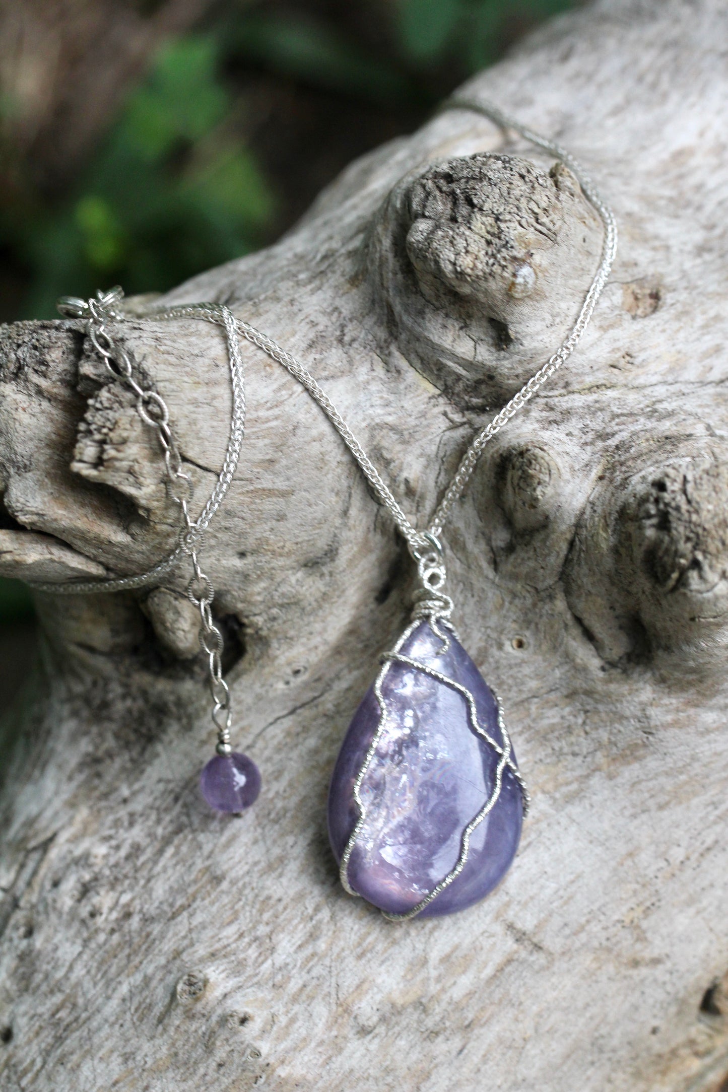 Lepidolite Teardrop Silver Necklace