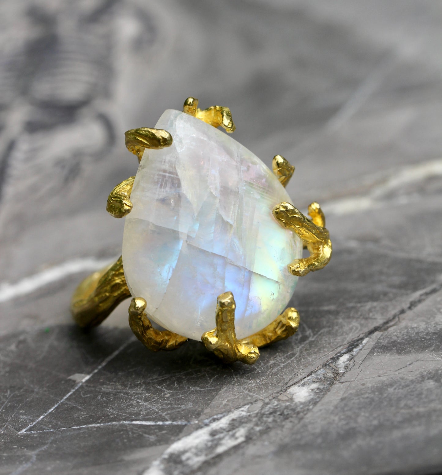 Rainbow Moonstone Branch Ring