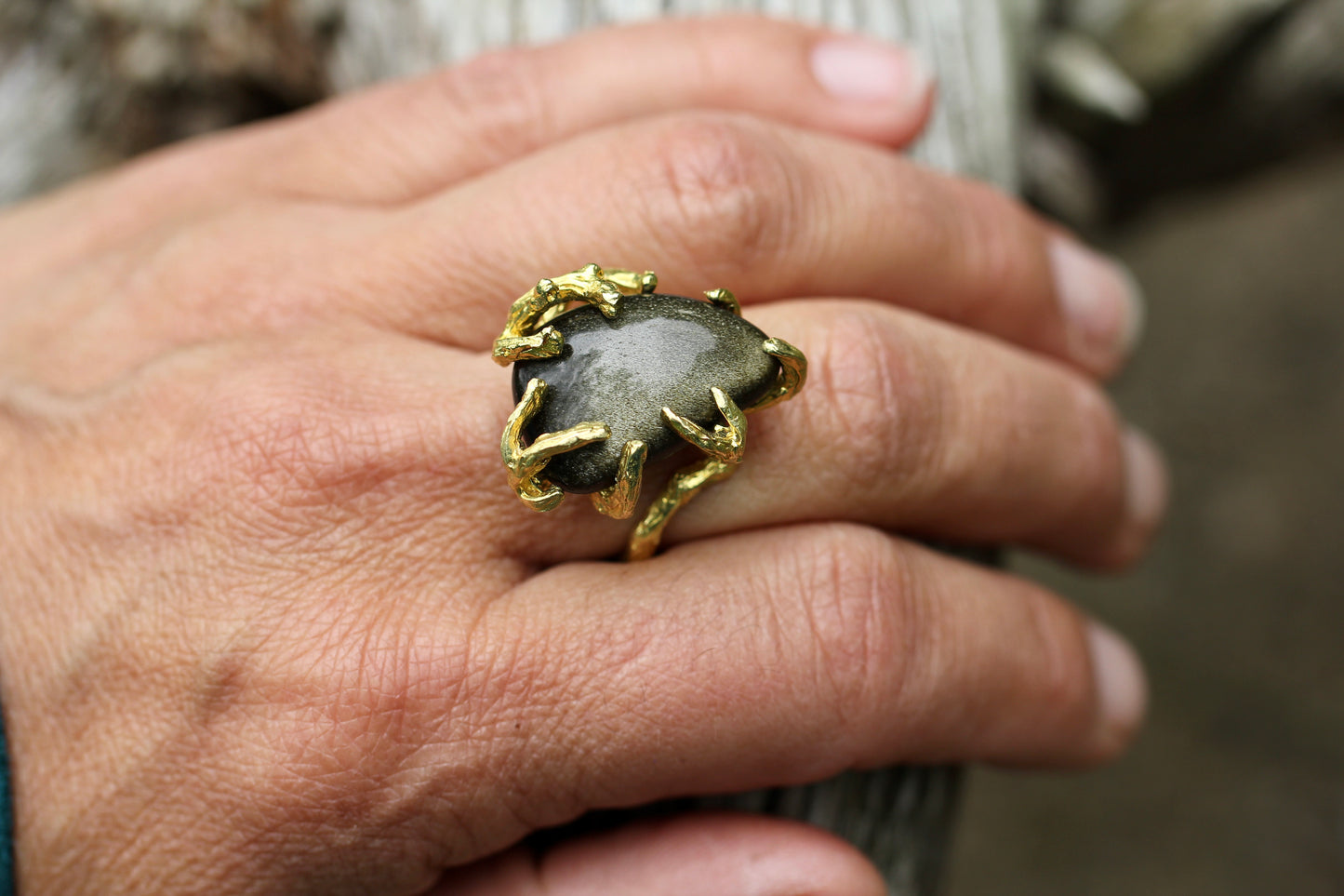 Sheen Obsidian Branch Ring