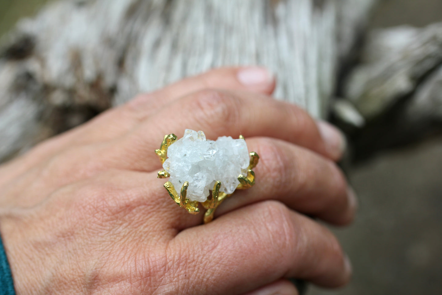 Apophyllite Crystal Branch Ring