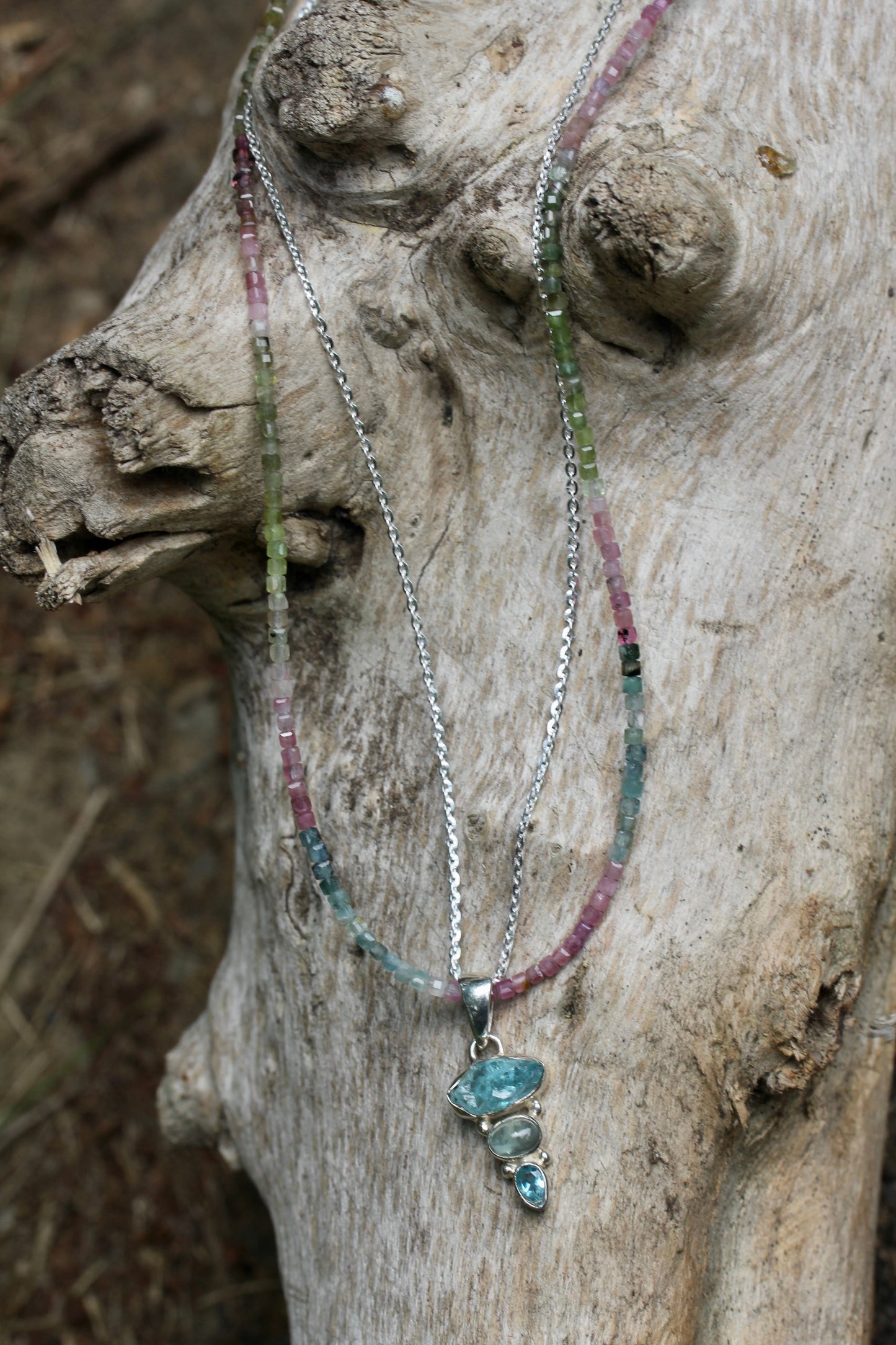 Blue Apatite Tourmaline Multi Strand Necklace