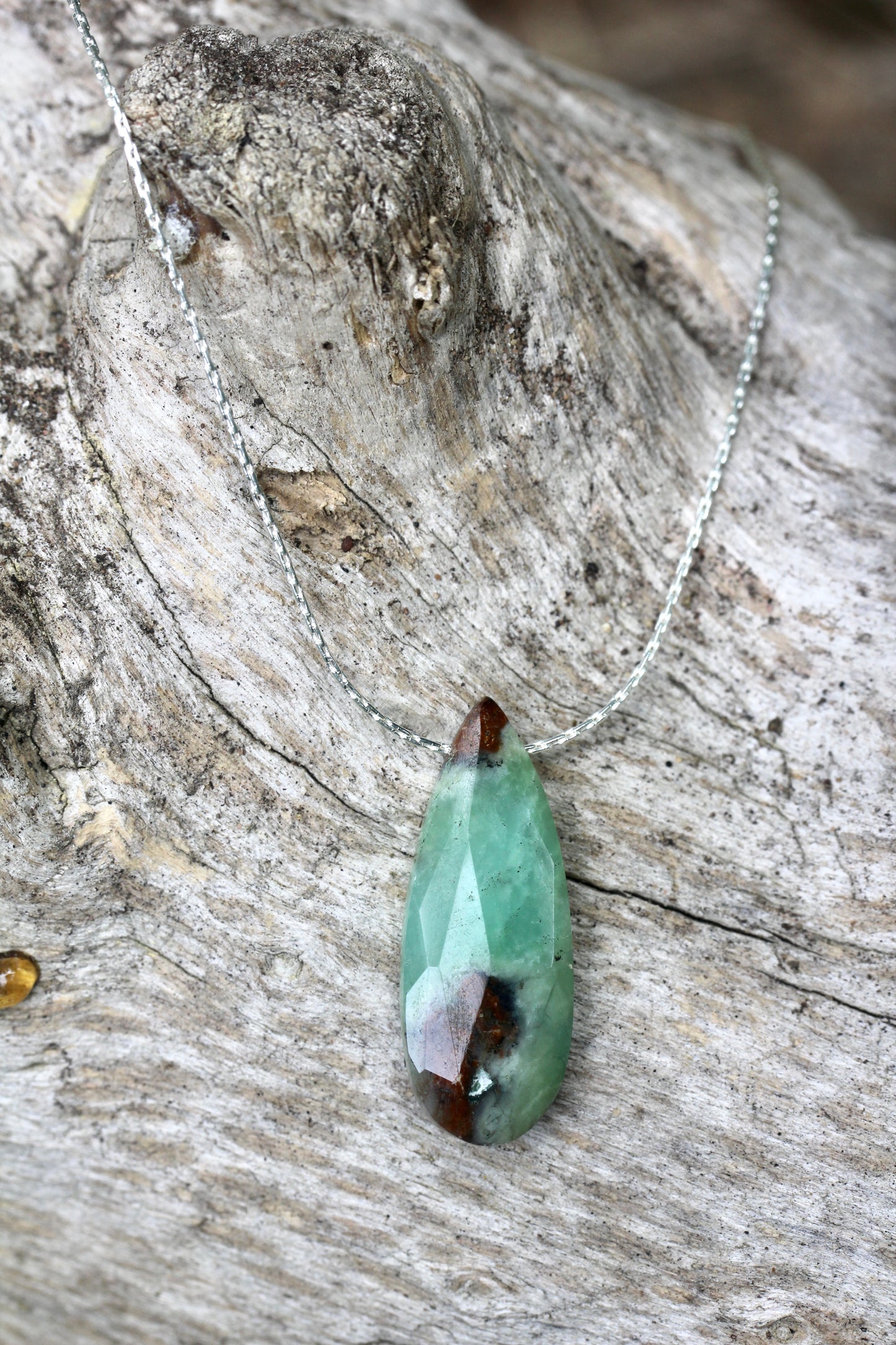 Chrysoprase Teardrop Silver Necklace