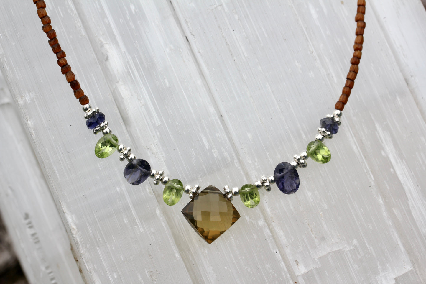 Beer Quartz Peridot Iolite Beaded Necklace