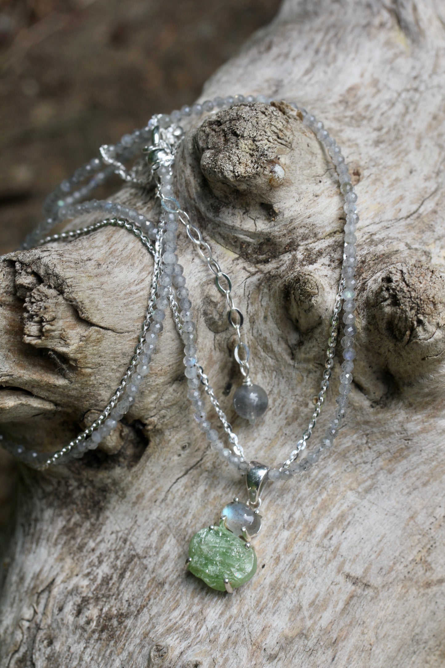 Green Kyanite Labradorite Multi Strand Necklace