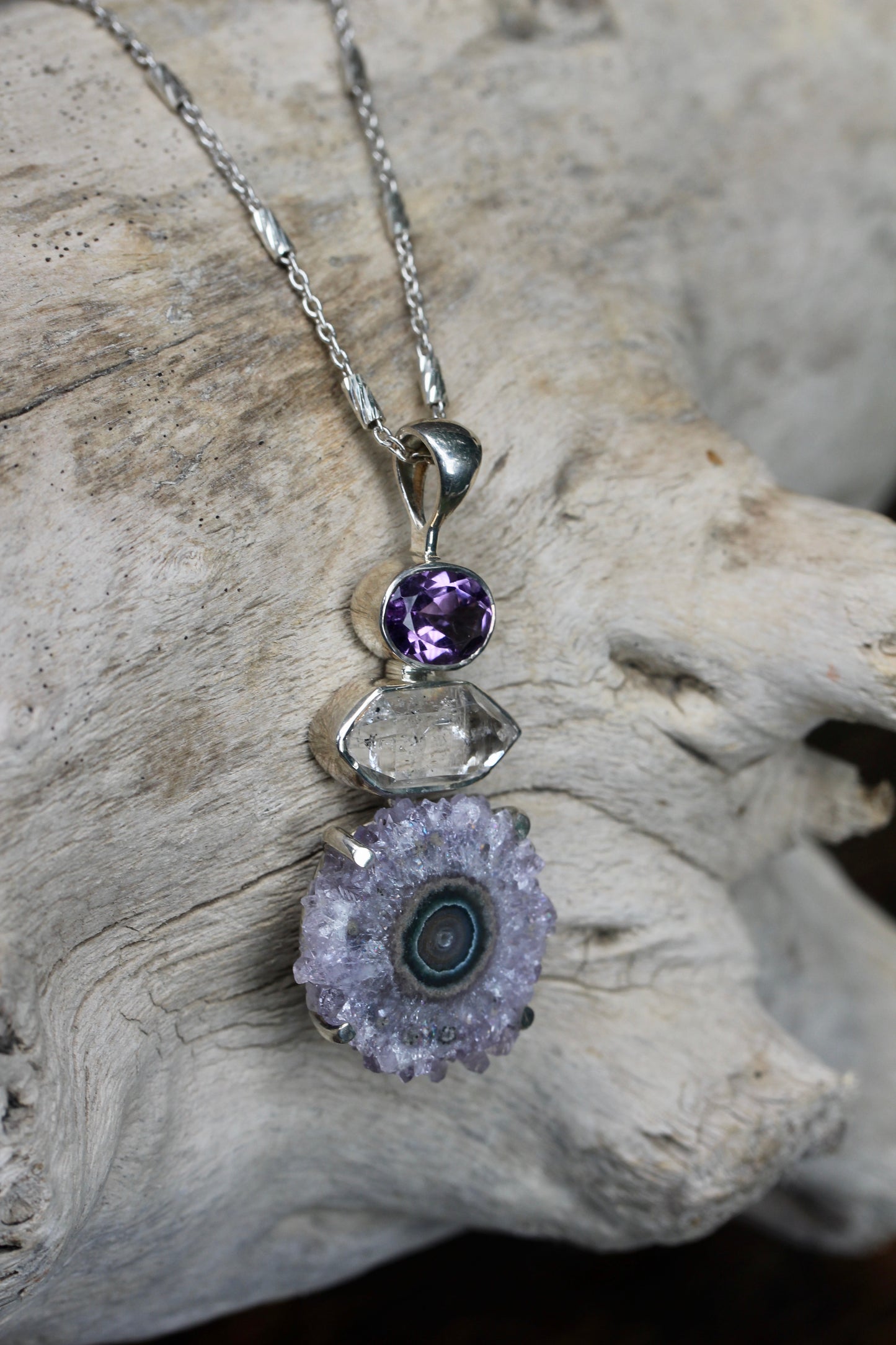 Amethyst Stalactite Herkimer Diamond Pendant