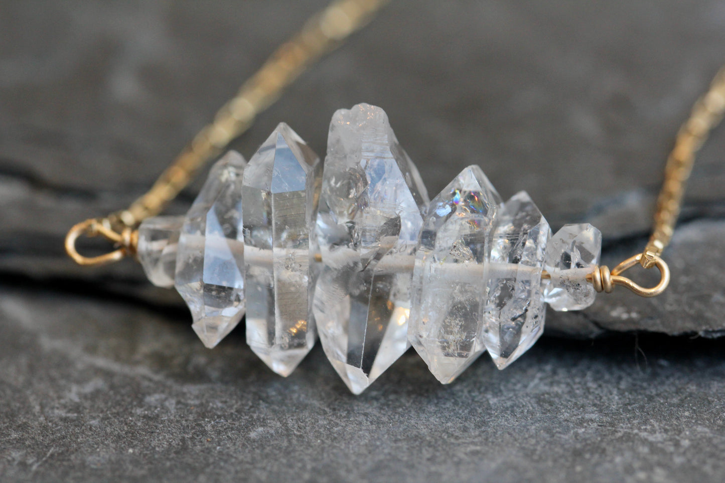 Herkimer Diamond Crystal Stack Gold Necklace