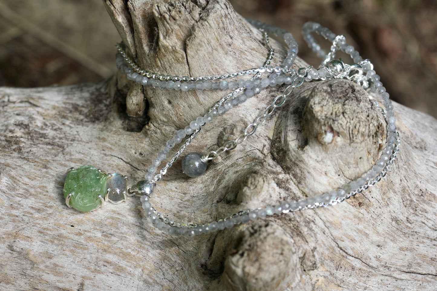 Green Kyanite Labradorite Multi Strand Necklace