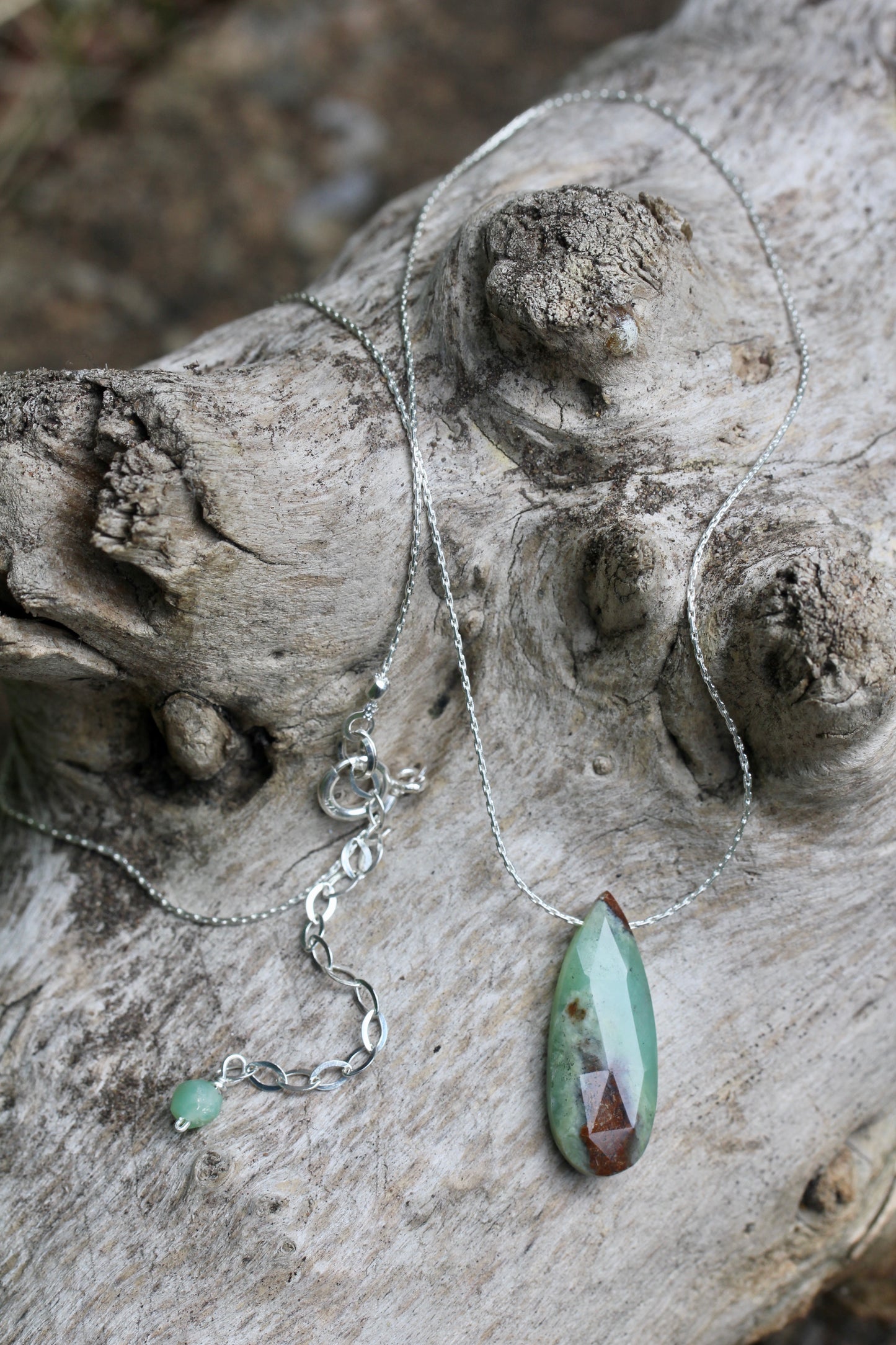 Chrysoprase Teardrop Silver Necklace