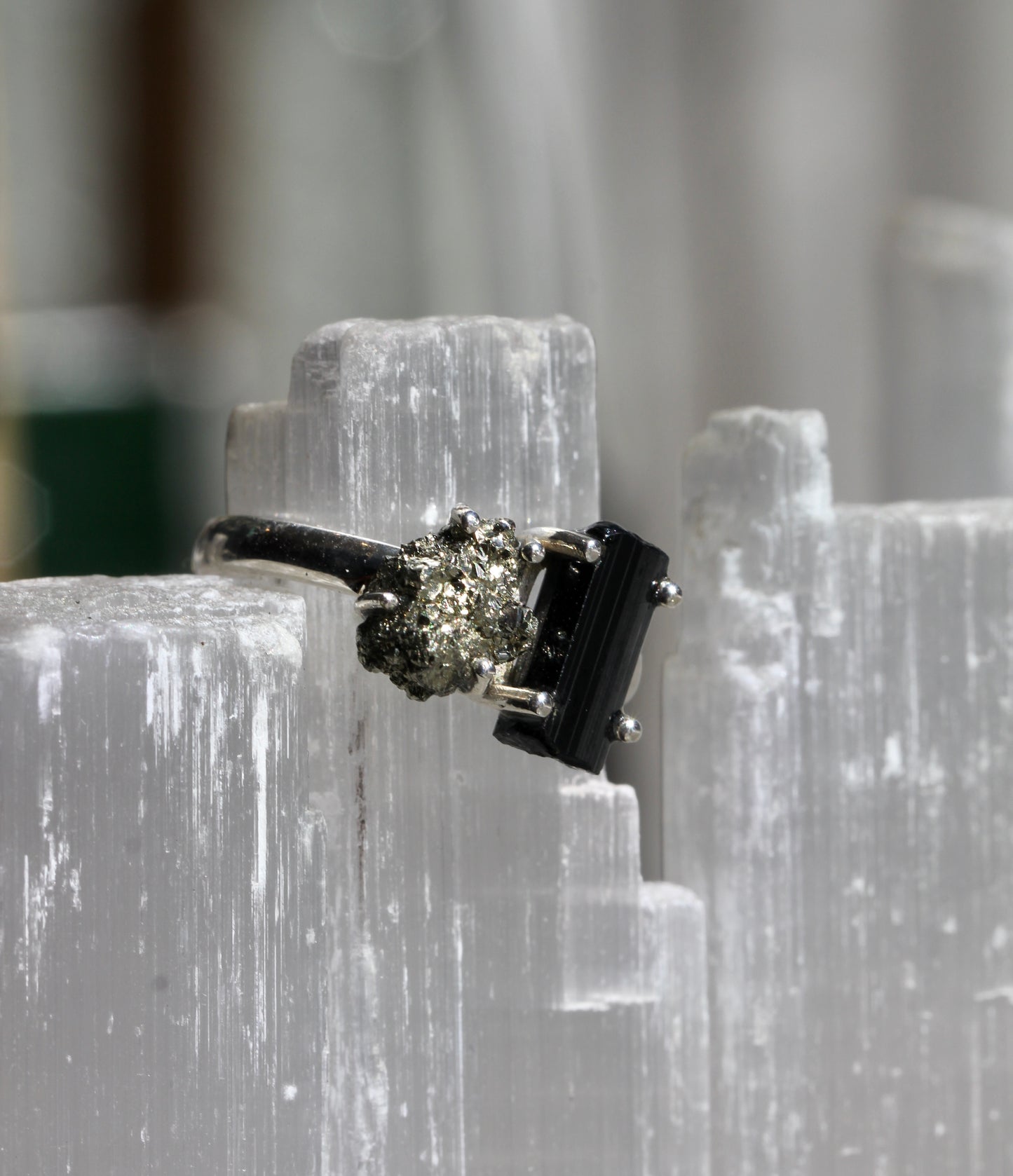 Black Tourmaline Pyrite Ring