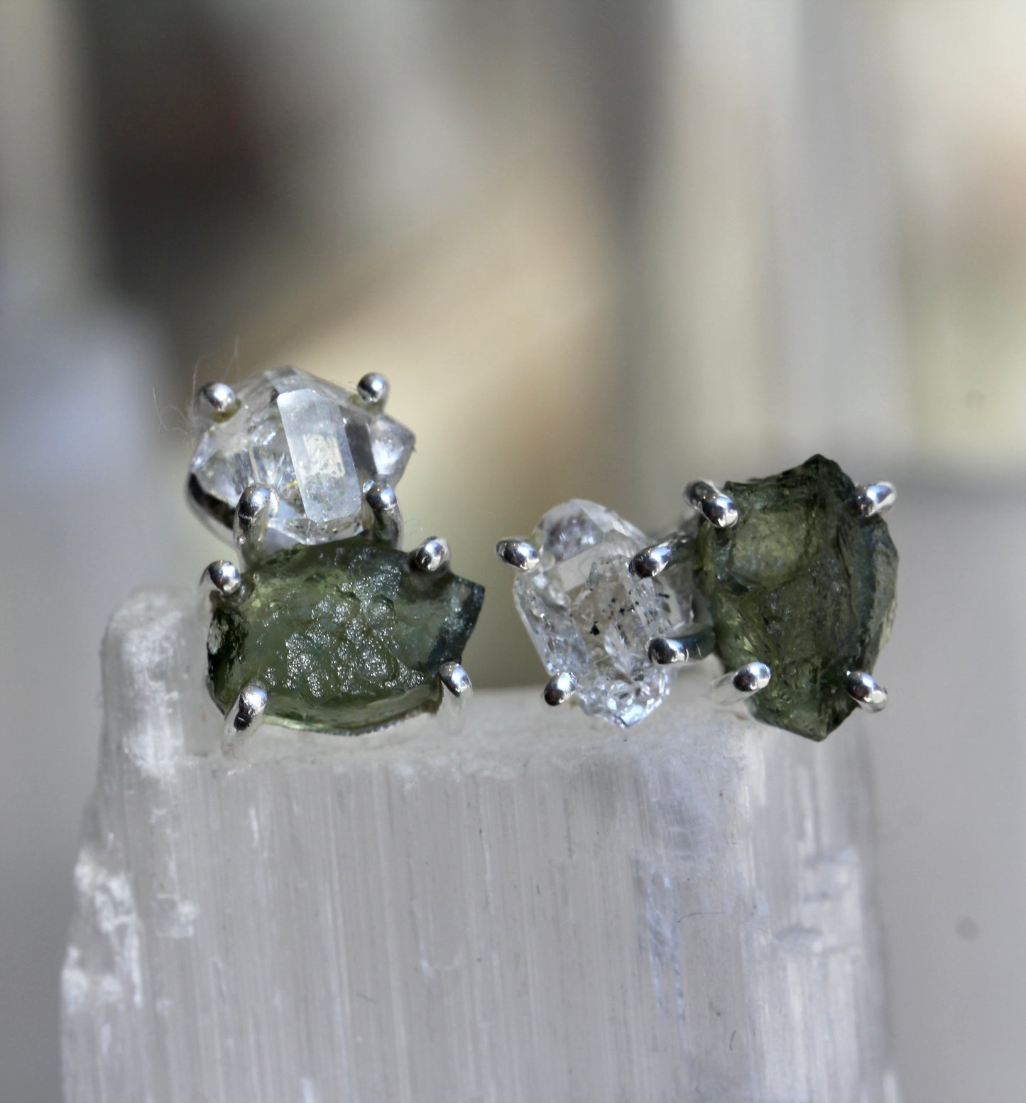 Moldavite Pakimer Diamond Studs