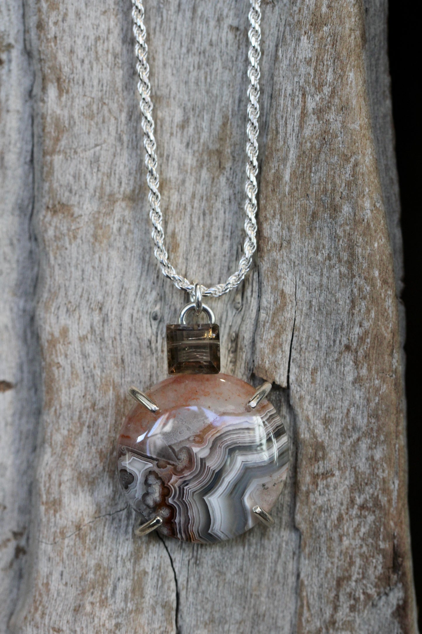 Crazy Lace Agate Smokey Quartz Necklace